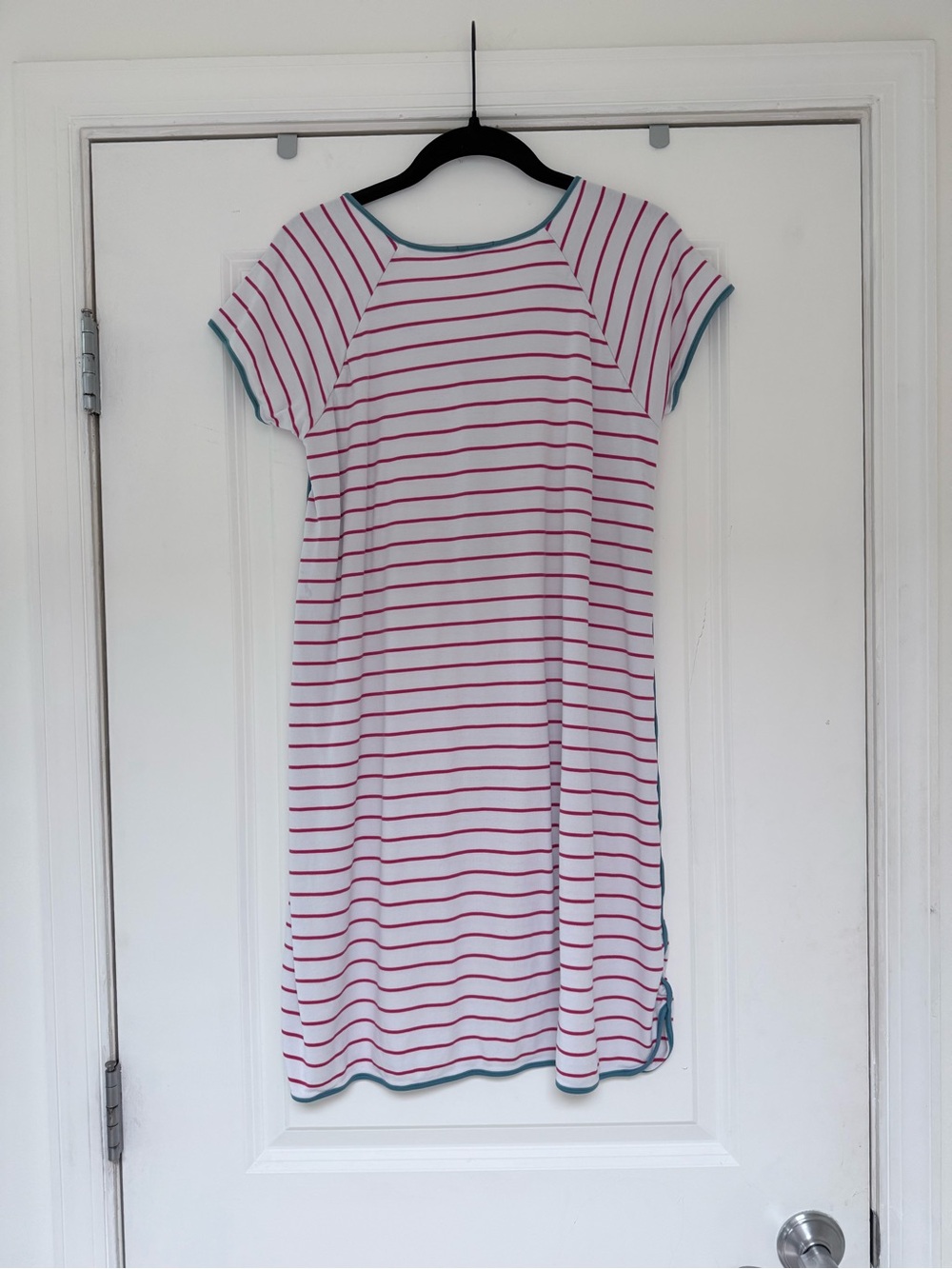 Lake Pima Nightgown Striped Short Sleeve Pajama T-shirt Dress Red and Blue XS - Picture 2 of 4